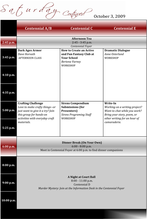 Saturday Schedule Grid 2