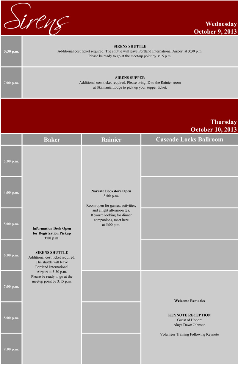 Wednesday/Thursday Schedule Grid