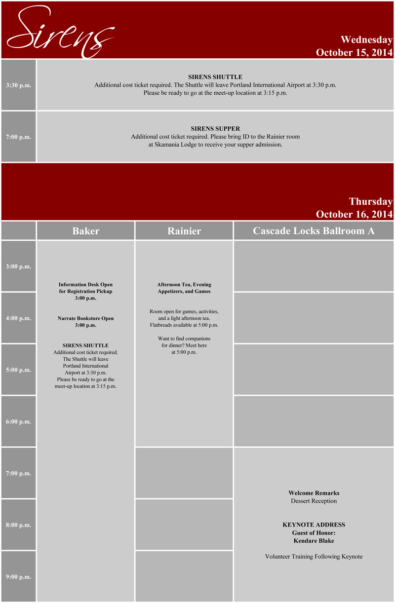 Wednesday/Thursday Schedule Grid