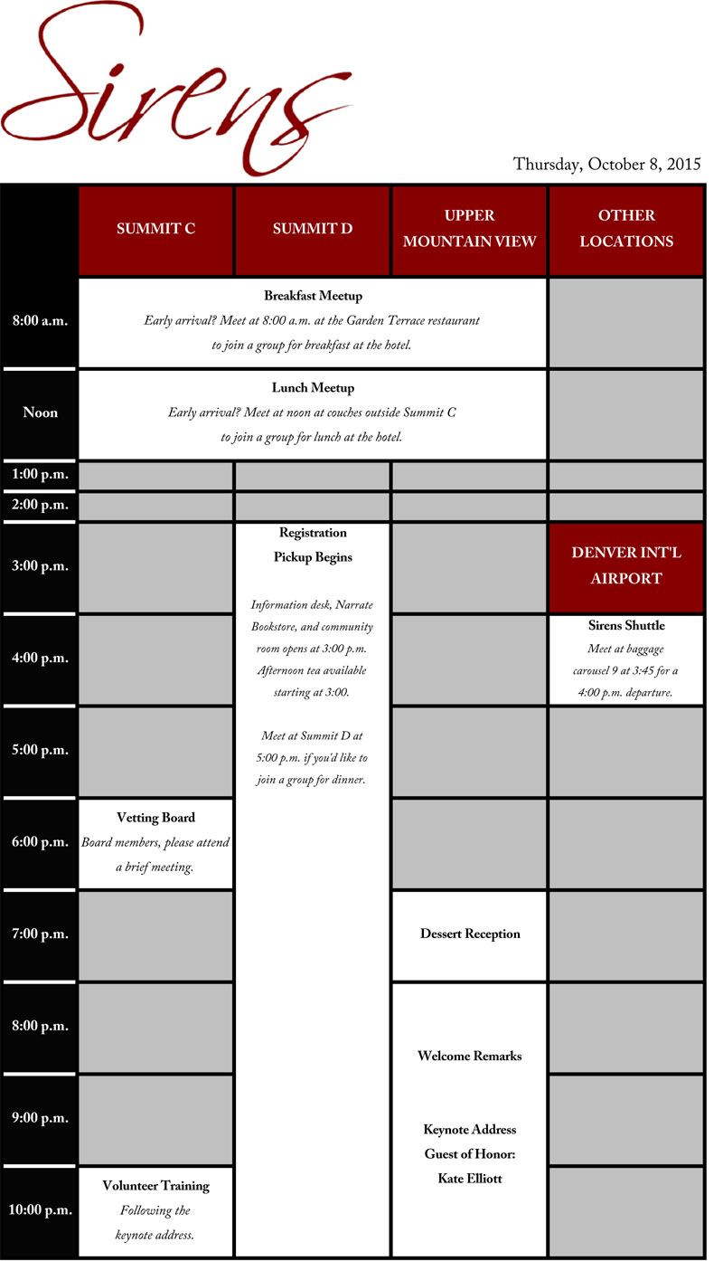 Thursday Schedule Grid