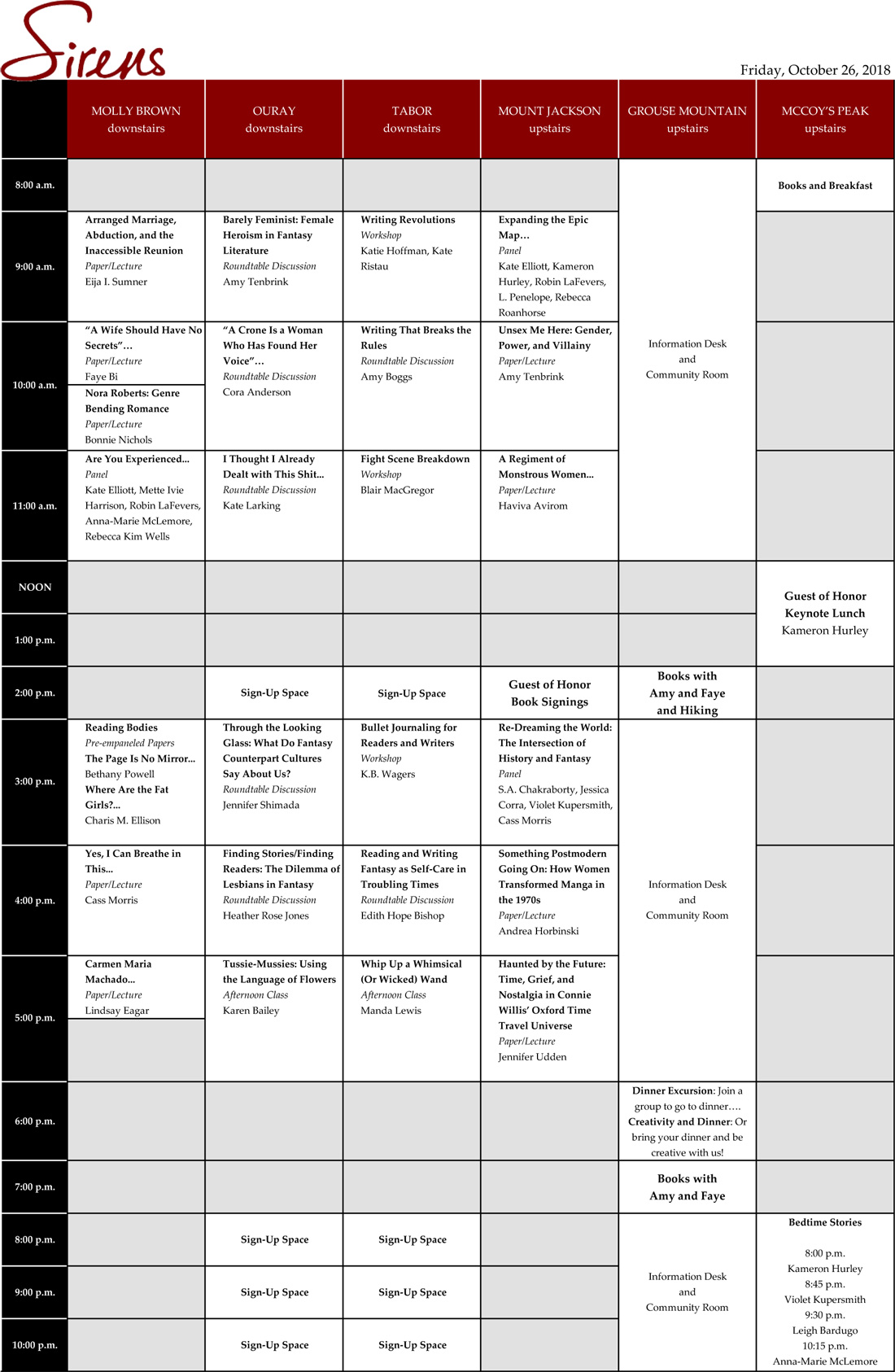 Friday Schedule Grid