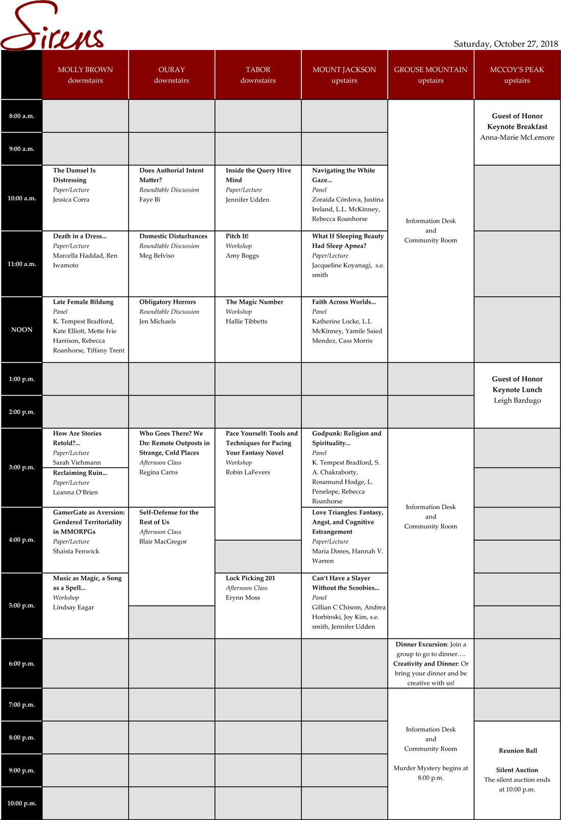 Saturday Schedule Grid