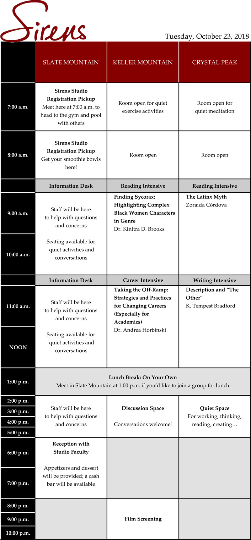 Tuesday Schedule Grid