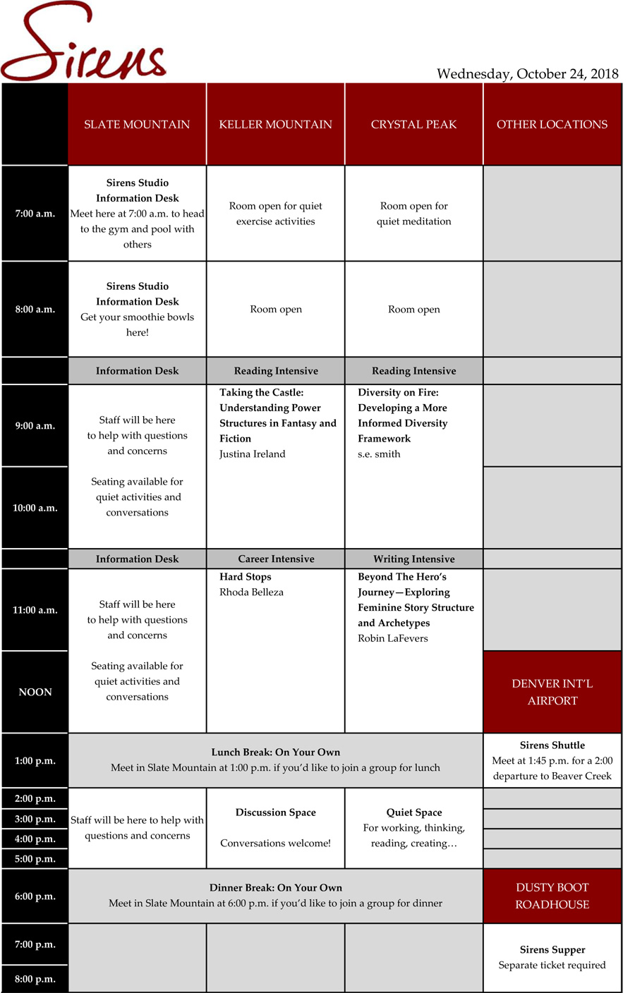 Wednesday Schedule Grid