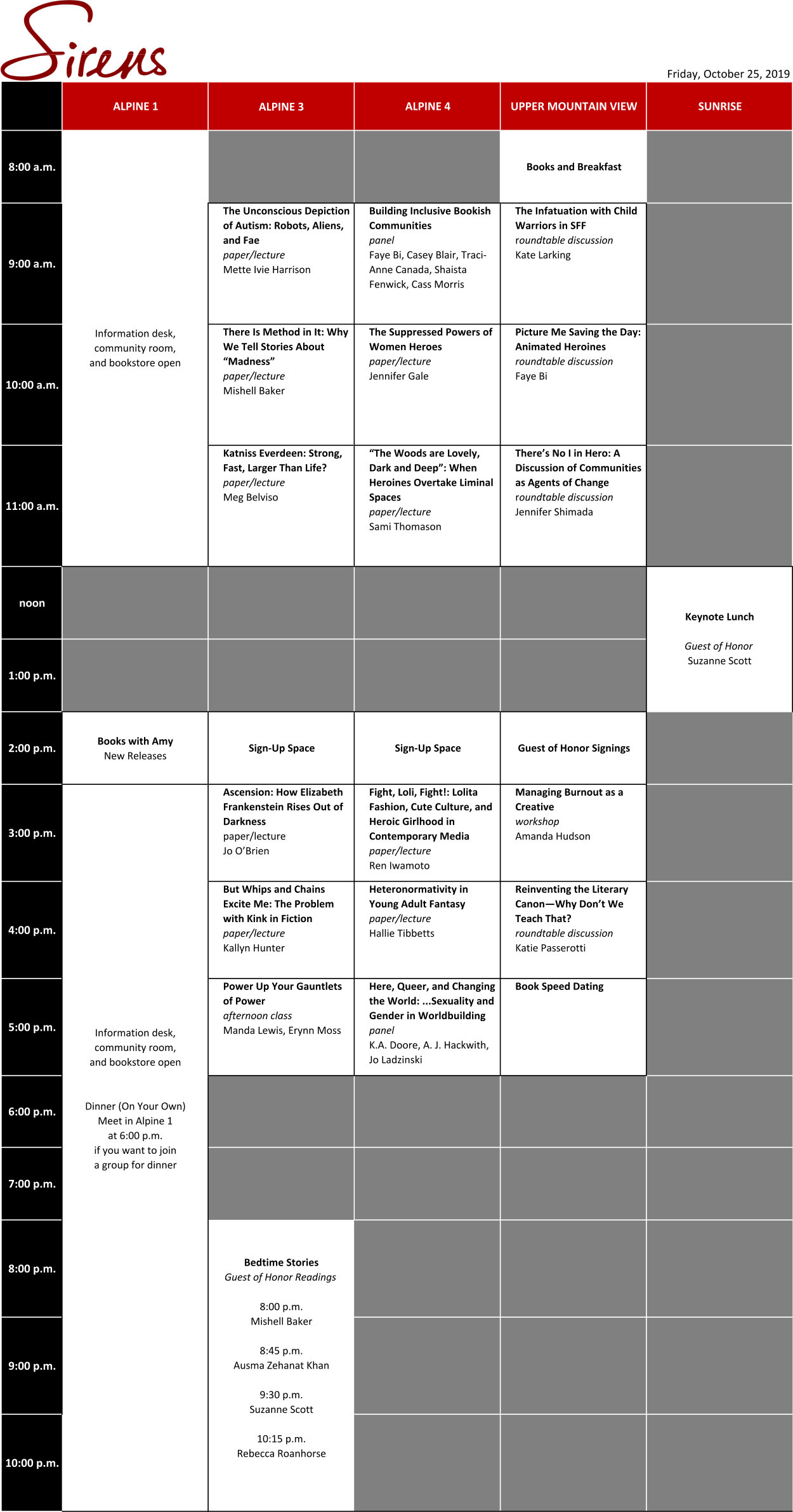 Friday Schedule Grid