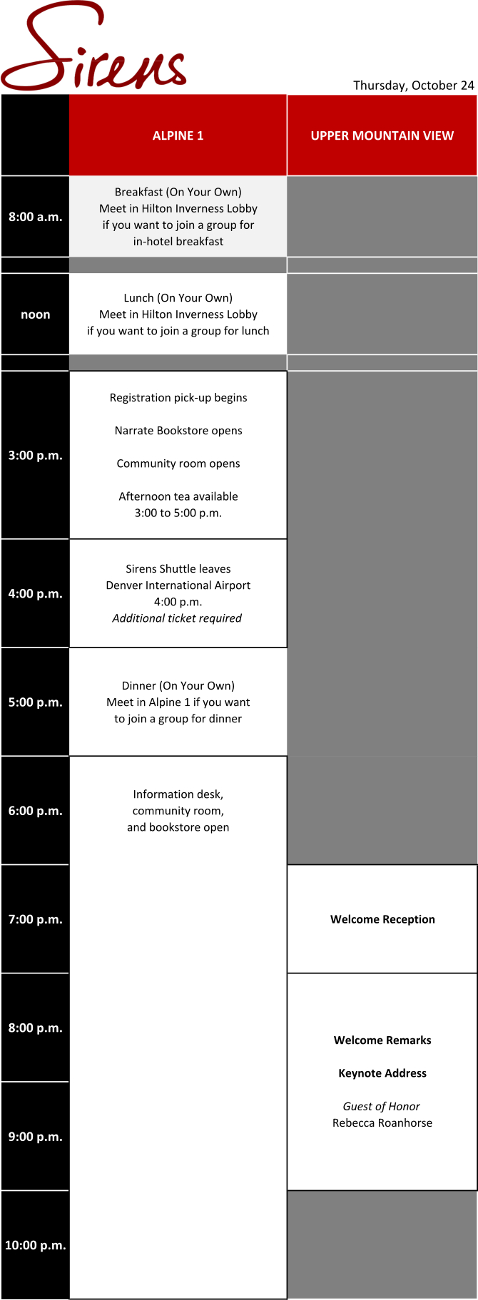 Thursday Schedule Grid