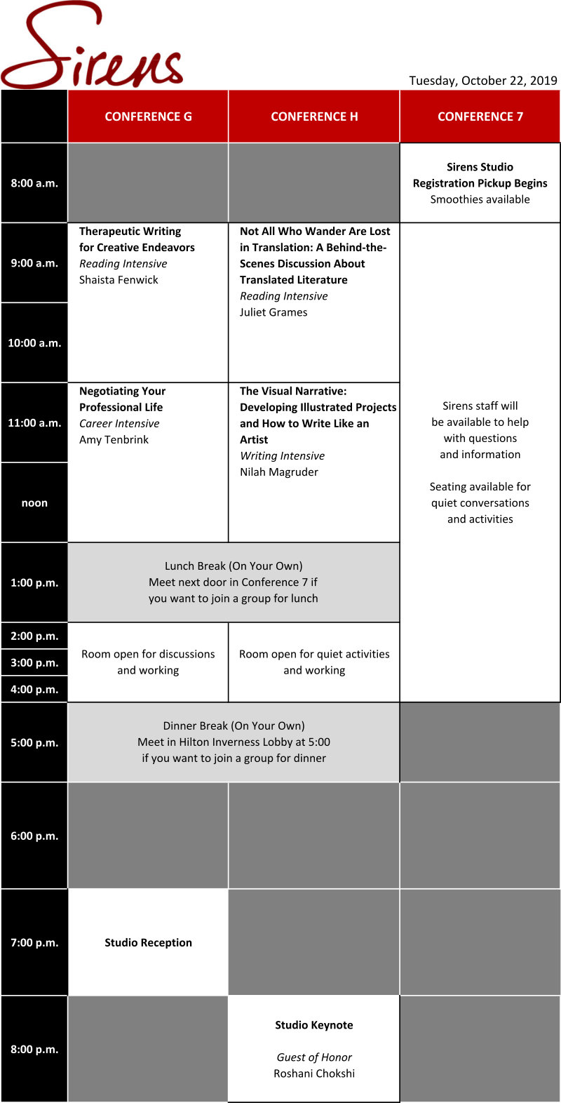 Tuesday Schedule Grid