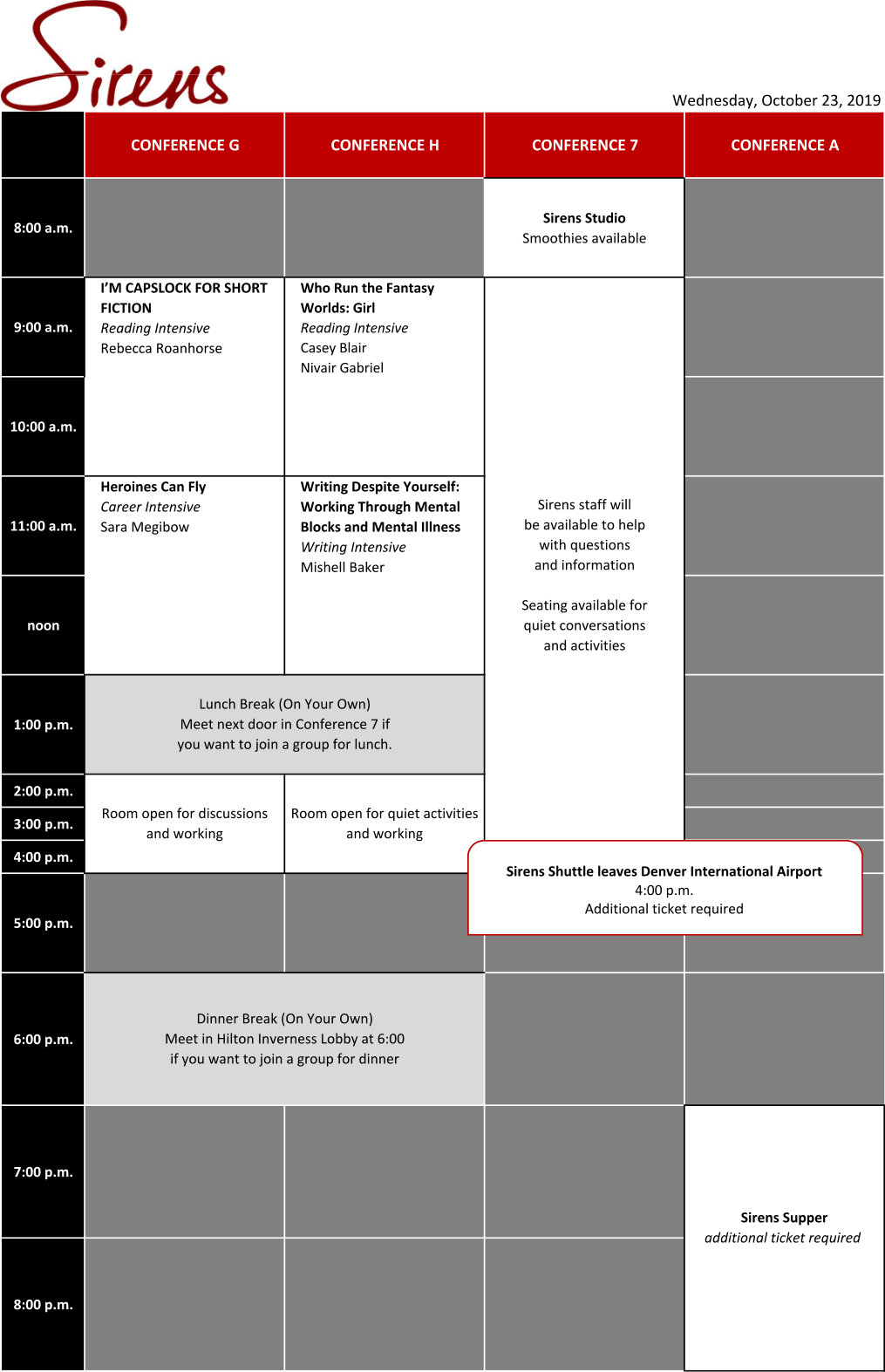 Wednesday Schedule Grid